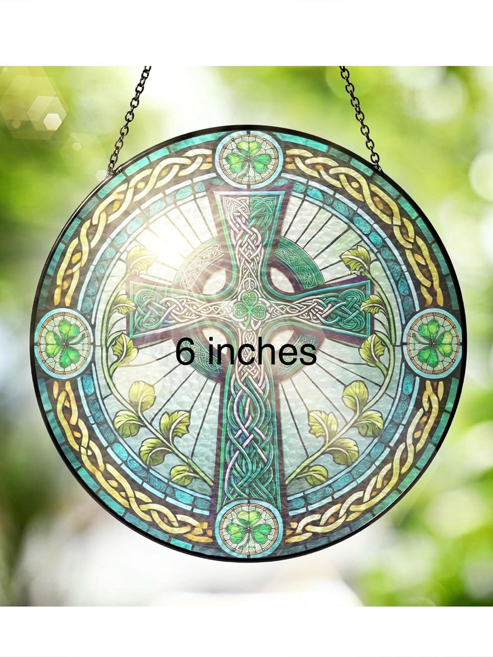 New Open Box Irish Gift for Women, Celtic Cross Stained Glass Suncatcher 6inch